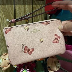 Coach Corner Zip Wristlet With Butterfly Print